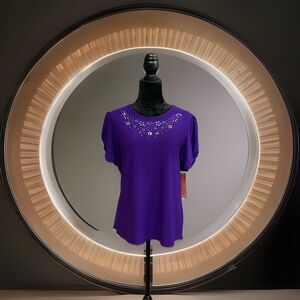 Love Scarlett Purple Women Top With Rhinestone Embellishment Around Neckline